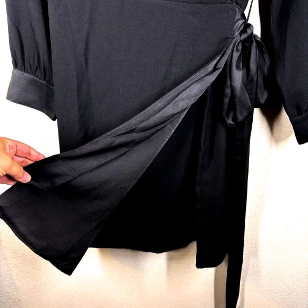UnTuckIt Satin Black Wrap Agnes Dress Business Career Corporate Modern Large NWT - Picture 9 of 16